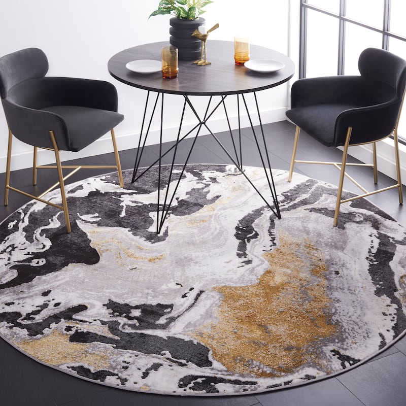 SAFAVIEH Amelia Concezia Modern Abstract Rug - 6' Round - Charcoal/Gold
