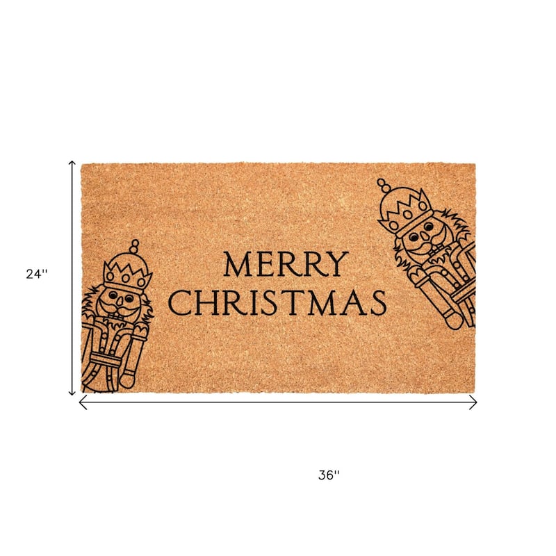 HomeRoots 24" X 36" Brown And Black Merry Christmas Outdoor Coir Door Mat - 24.00' X '36.00