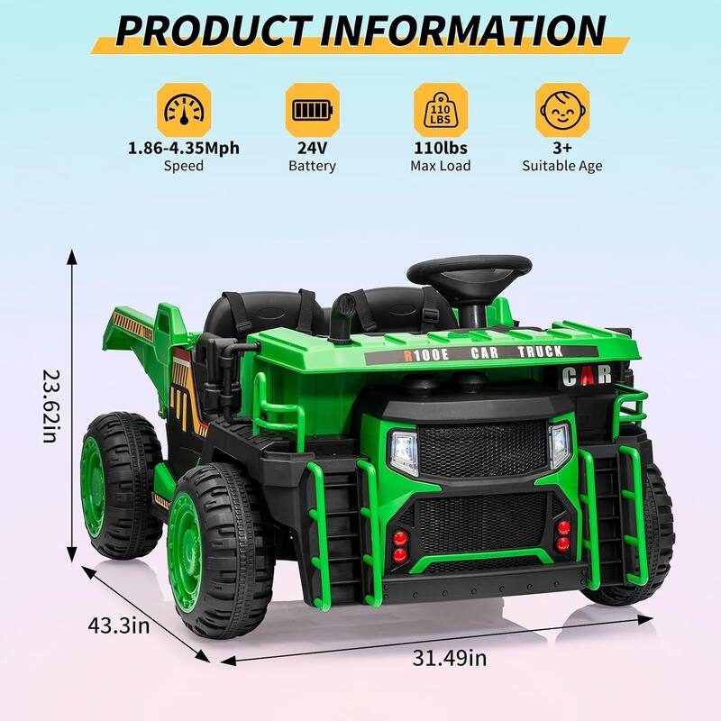 24v 2-Seater Kids Ride on Dump Truck Toy with Remote Control for Kids Best Gifts