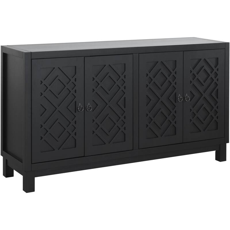 Large Storage Space Sideboard, 4 Door Buffet Cabinet with Pull Ring Handles
