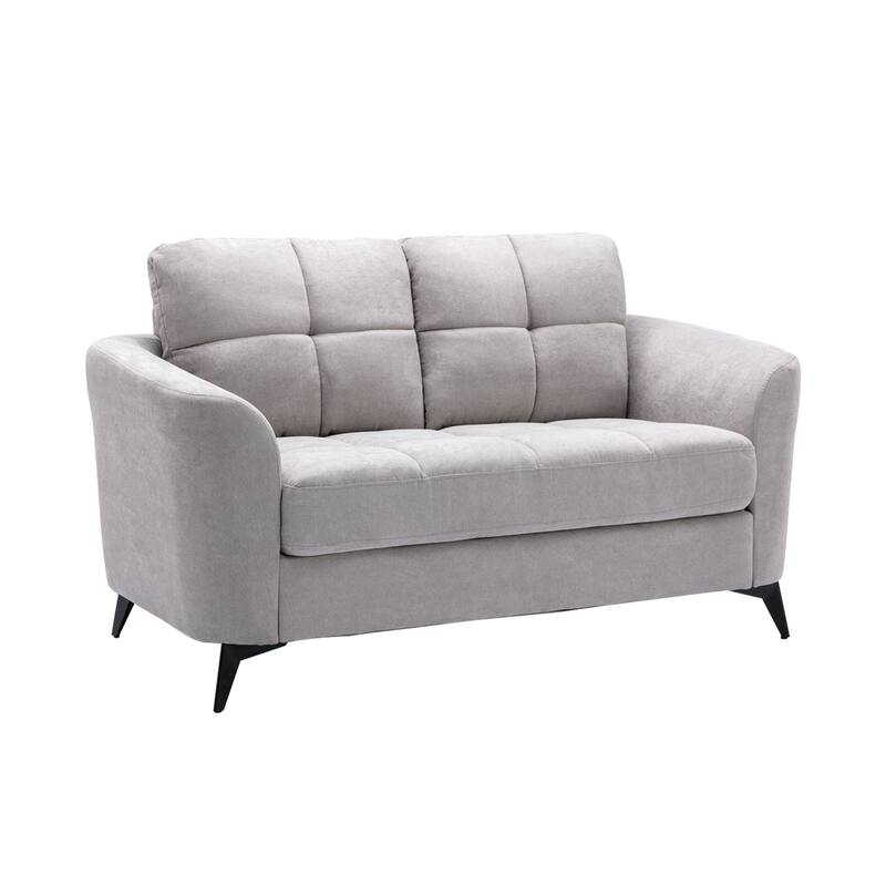 Velvet Upholstered Loveseat with Metal Legs - Light Gray/Black