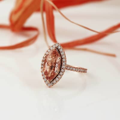 Auriya 14K Gold 3ct Marquise Morganite Halo Diamond Engagement Ring 5/8ct TDW