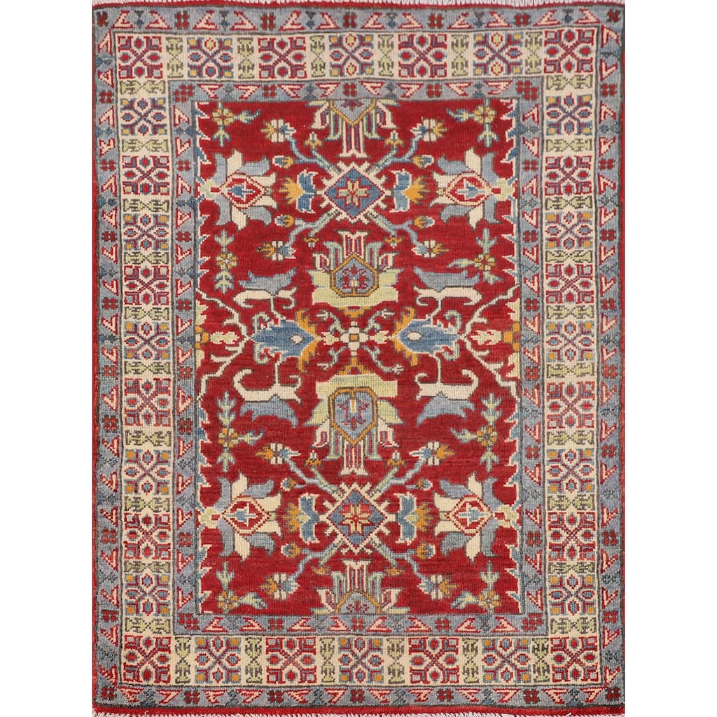 Red Kazak Oriental Foyer Rug Handmade Traditional Wool Carpet - 2'11" x 4'0"