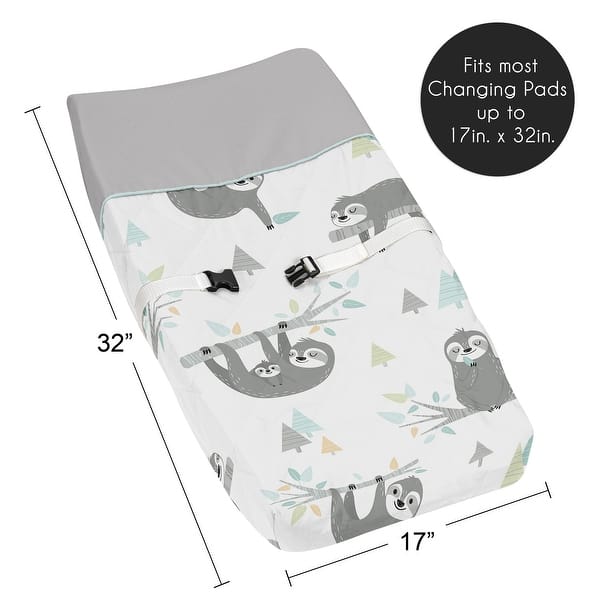 Sweet Jojo Designs Blue Grey Jungle Sloth Leaf Unisex Boy or Girl Changing Pad Cover - Turquoise Gray Green Botanical Rainforest
