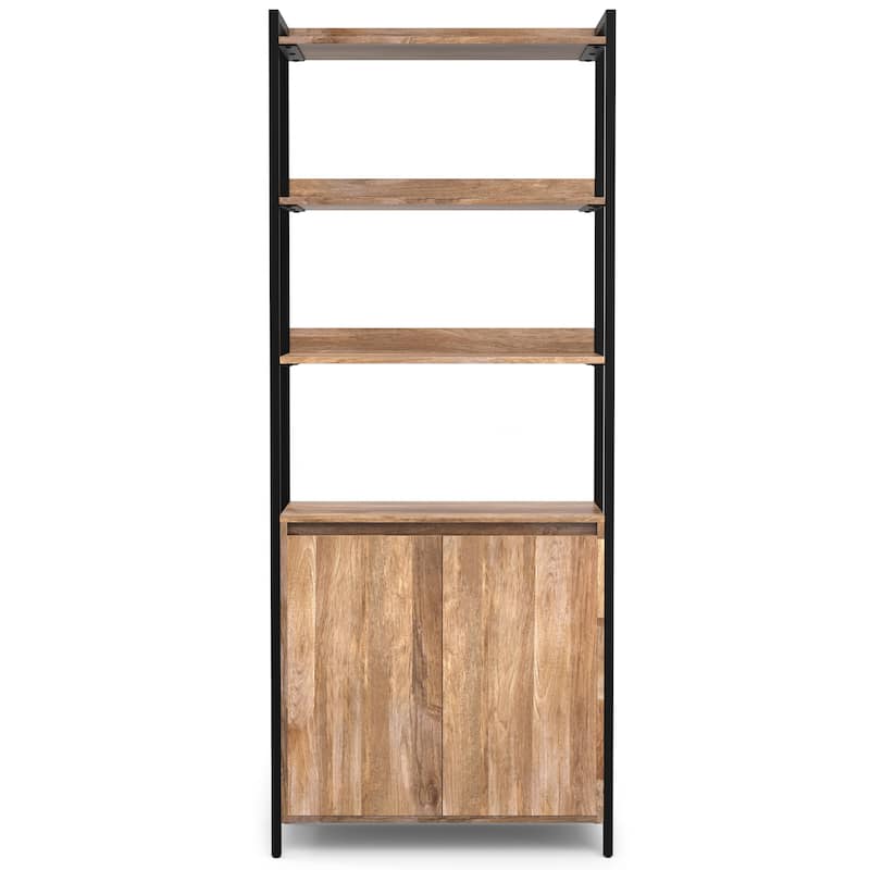 WYNDENHALL Paola SOLID MANGO WOOD 74x30 inch Modern Large Bookshelf with Cabinet in Natural