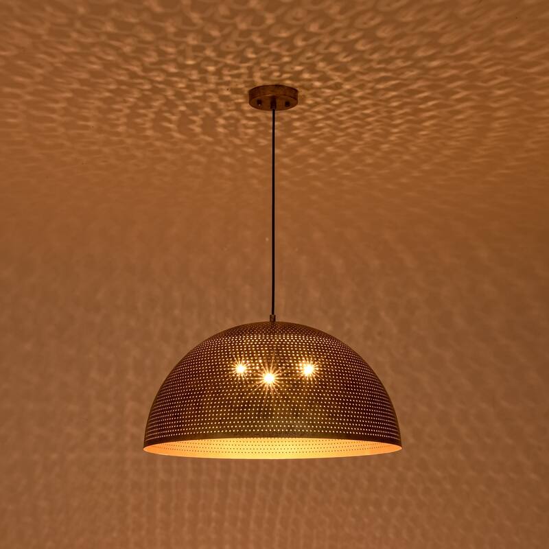 3-Light Industrial Metal Pendant Light with Perforated Dome Shade for Kitchen