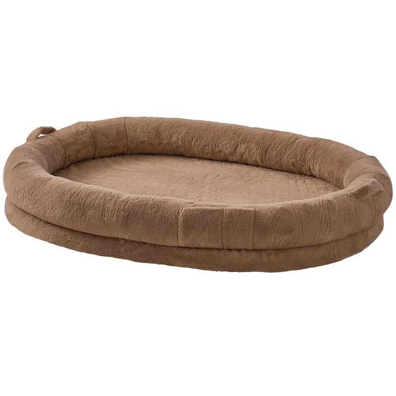 Brown Oval Shape Large Human Size Machine Washable Dog Bed with Zippered Cover Suitable for Any Room - 71.9 x 48 x 10 in
