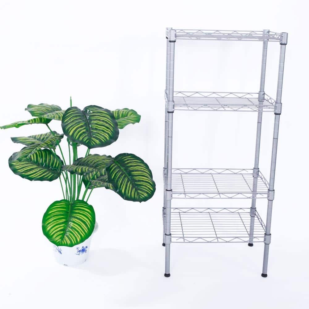 Rectangle Carbon Steel Metal 4-Shelf Storage Rack Silver