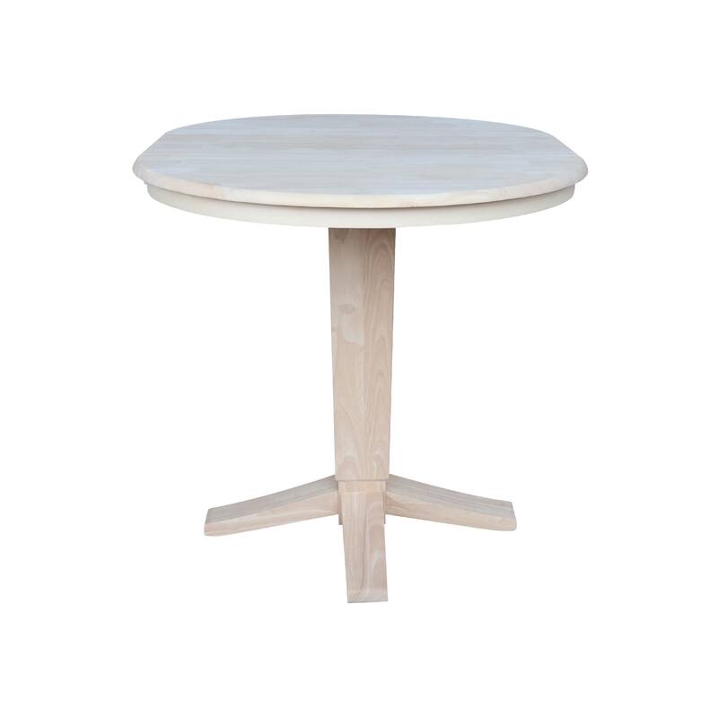 36 in. Round Top Pedestal Counter Height Dining Table with 12 in Leaf