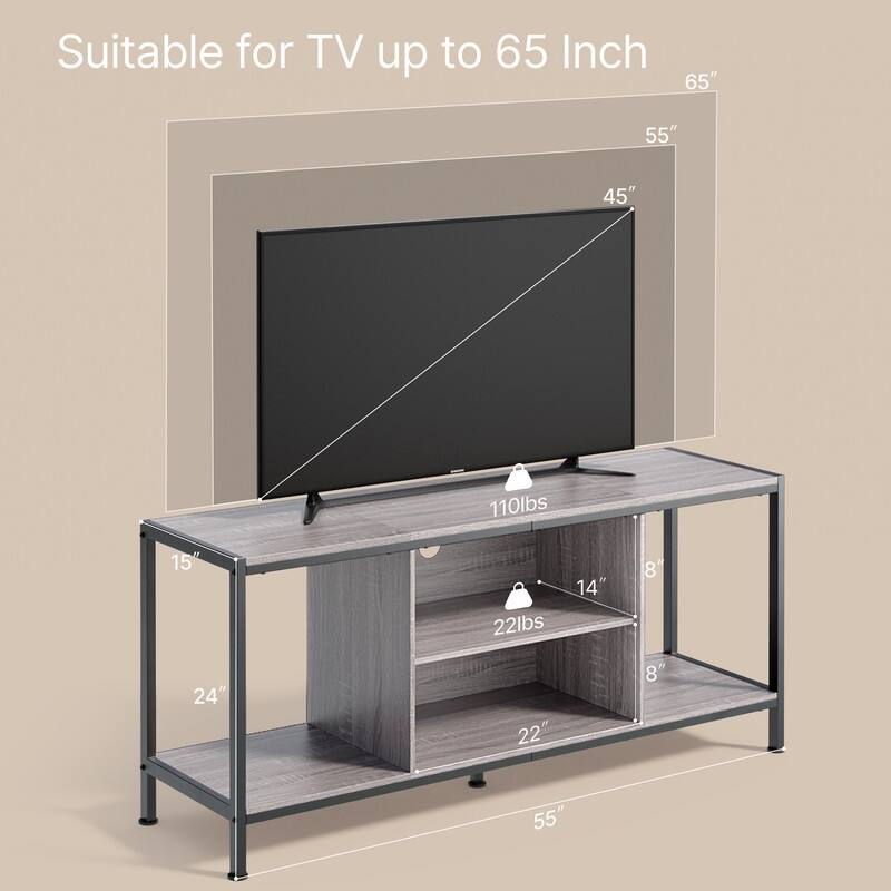 Classic Wood 55 in. TV Stand with Open Shelving for 65 in. TV 3 Tier Game & Entertainment Center TV Stand