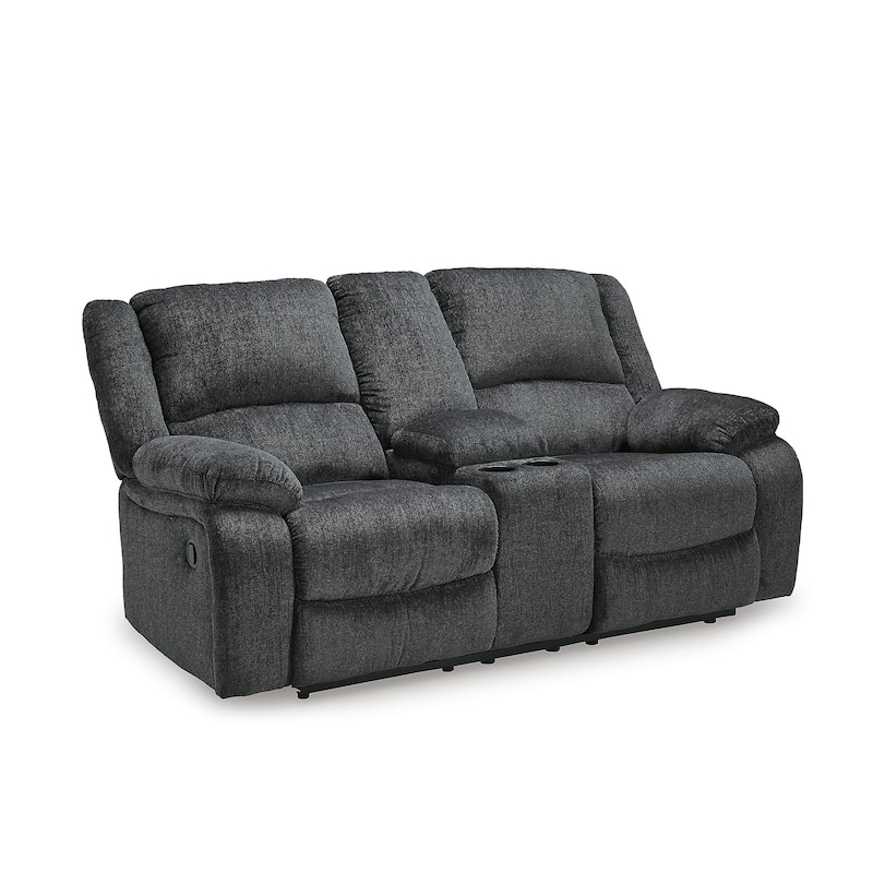 Draycoll Contemporary Double Reclining Loveseat w/Console, Slate - Medium