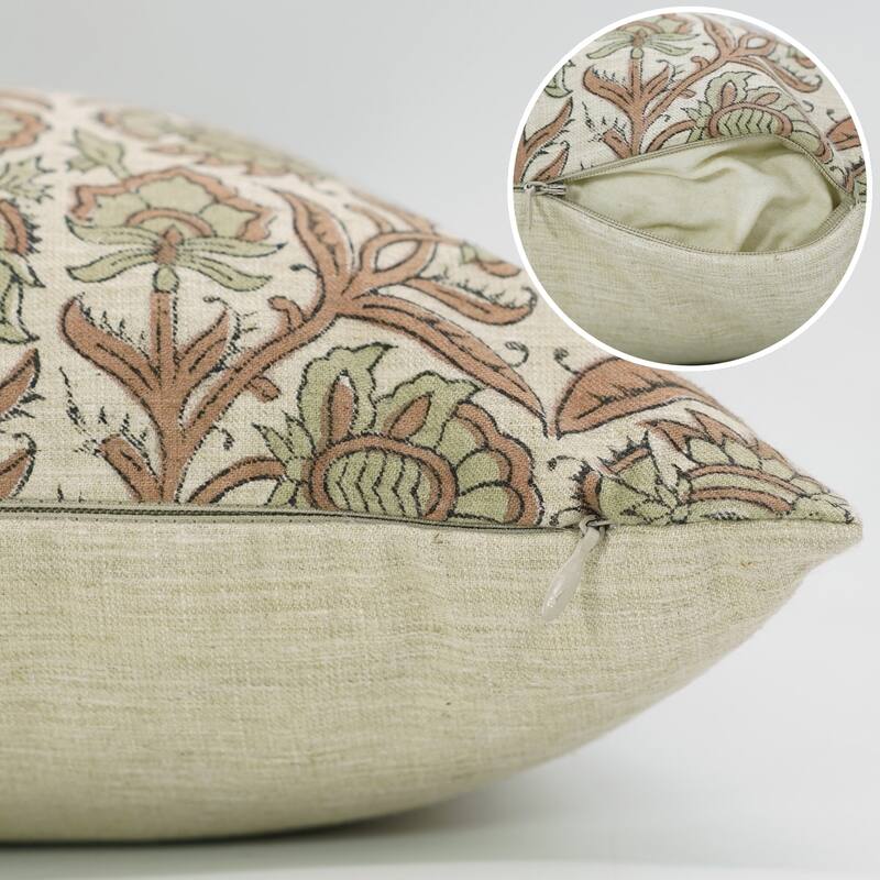 Fabdivine Floral Throw Fall Summer Décor Pink Pillow Cover Handmade Linen, for Farmhouse Guest Room or Couch, Custard Apple