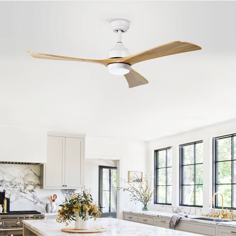 52" Solid Wood Blades Ceiling Fan with Lights Remote Control, Quiet DC Motor 3 Blade Ceiling Fans 6 Speed Levels
