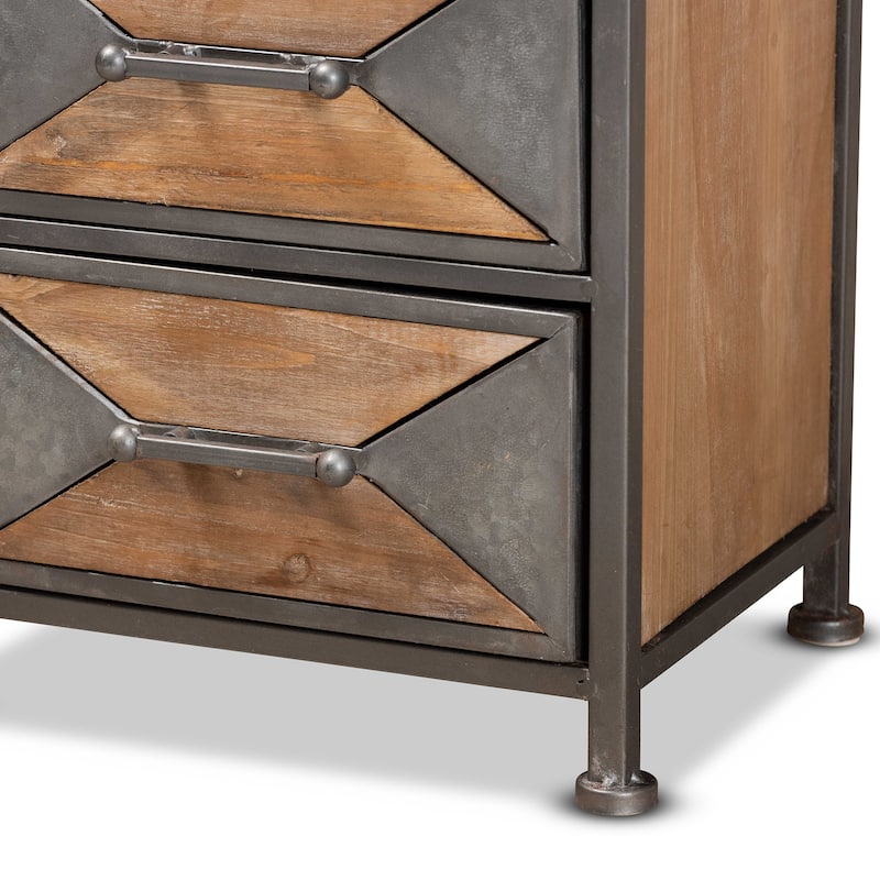 Laurel Grey Metal and Oak Brown Wood 5-Drawer Storage Cabinet