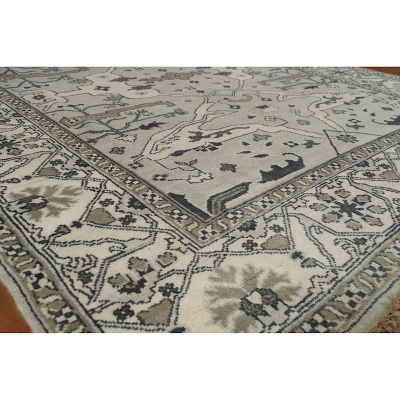 Oushak Indian Area Rug Hand-Knotted Transitional Grey Wool Carpet - 8'2" x 9'10" - Grey - 8'2" x 9'10"