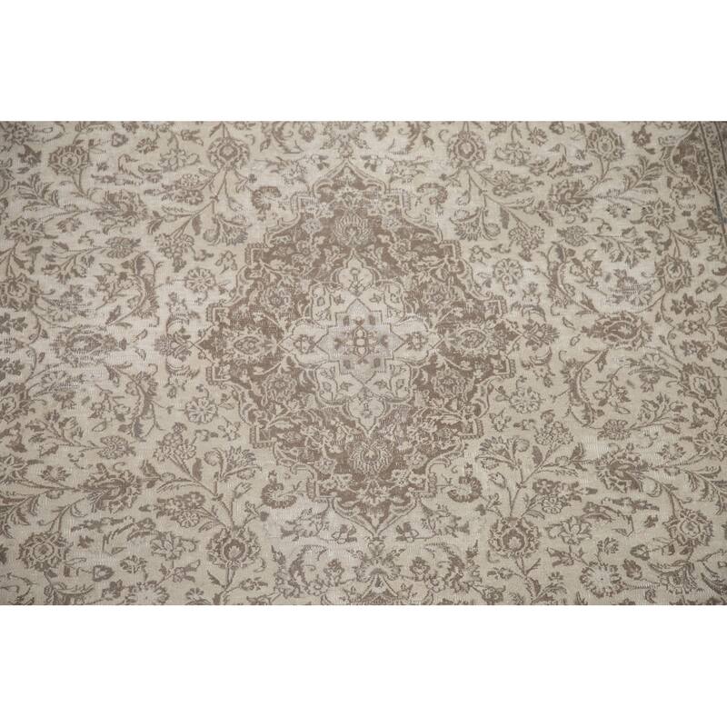 Hand Knotted Oriental 100% Wool Carpet Traditional Floral Beige & Ivories Mashad Area Rug - 12' 1'' X 9' 5''