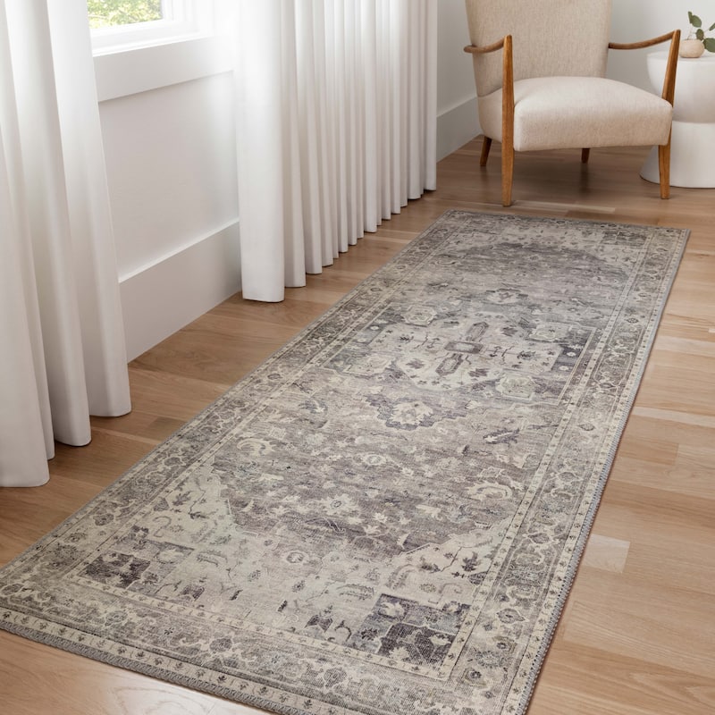 Alexander Home Venetian Printed Distressed Area Rug - 2' 6" x 7' 6" - Steel/Ivory