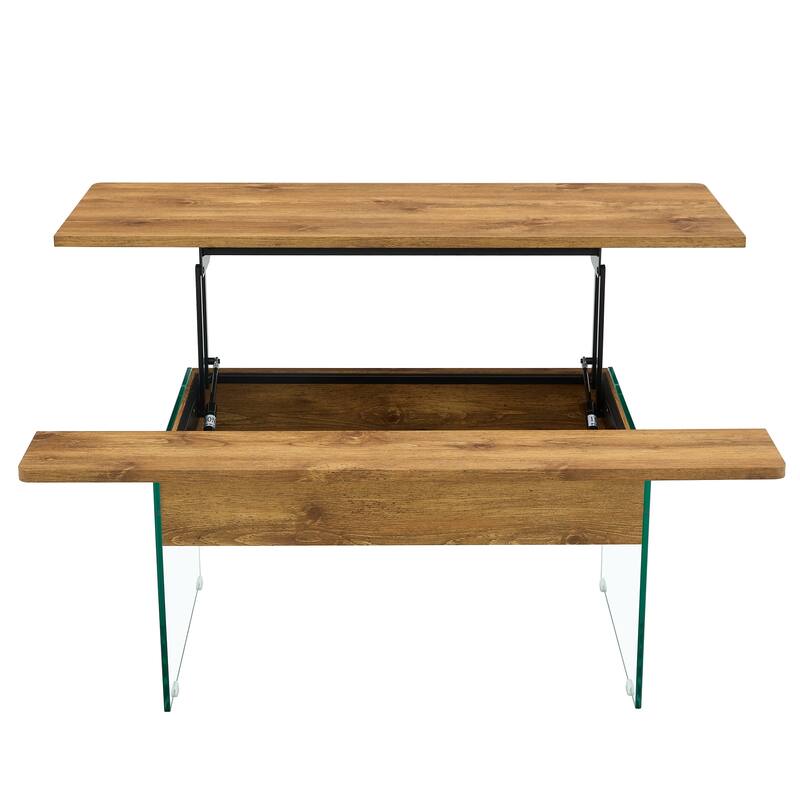 Multifunctional Lift-Top Coffee Table with Tempered Glass Legs, Rectangular Living Room Table 2-Tier Center Table