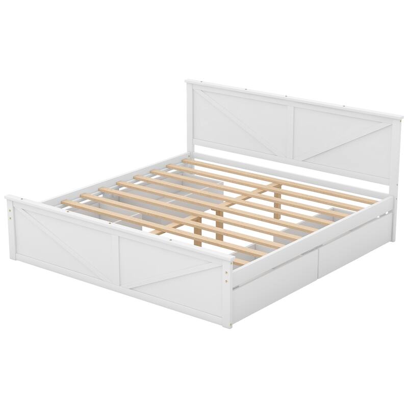Wooden Platform Bed with Four Storage Drawers and Support Legs