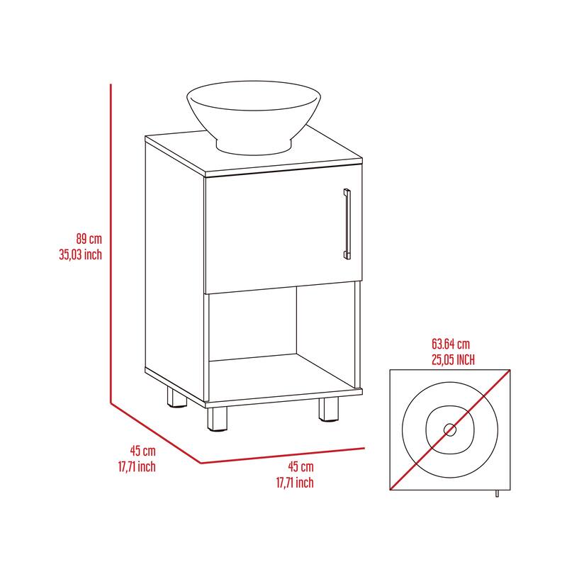 18" Bathroom Vanity with Four Legs, One Door Cabinet and Open Shelf, White Finish for Small Bathrooms