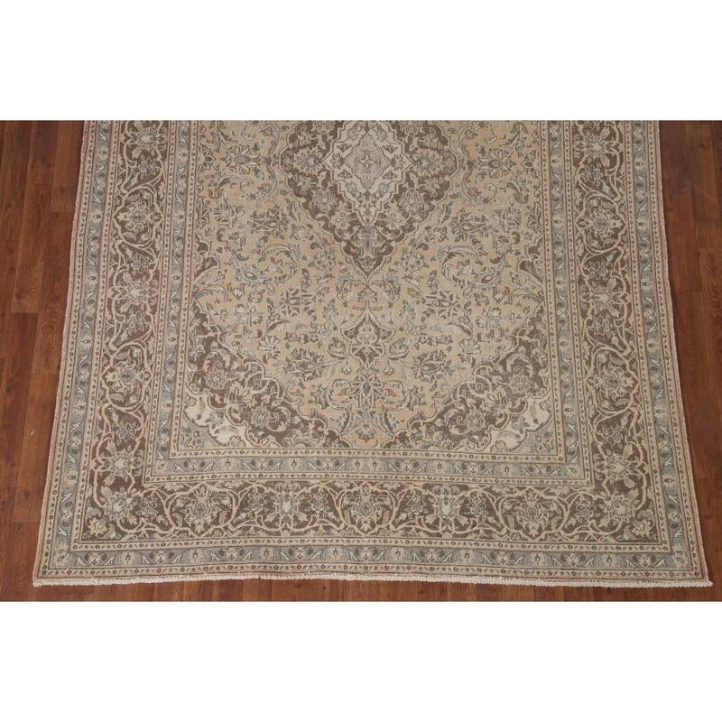 Distressed Mashad Persian Antique Area Rug Hand-knotted Wool Carpet - 6'3" x 9'0"
