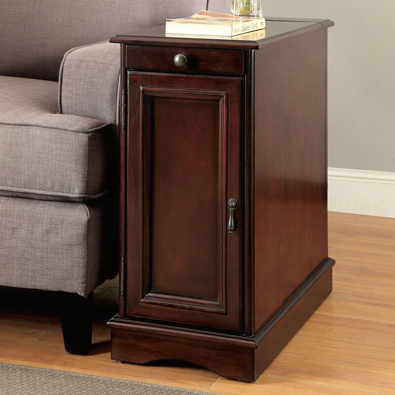 Transitional Side Table with Pull-Out Cup Holder and Built-In USB Outlet - Cherry