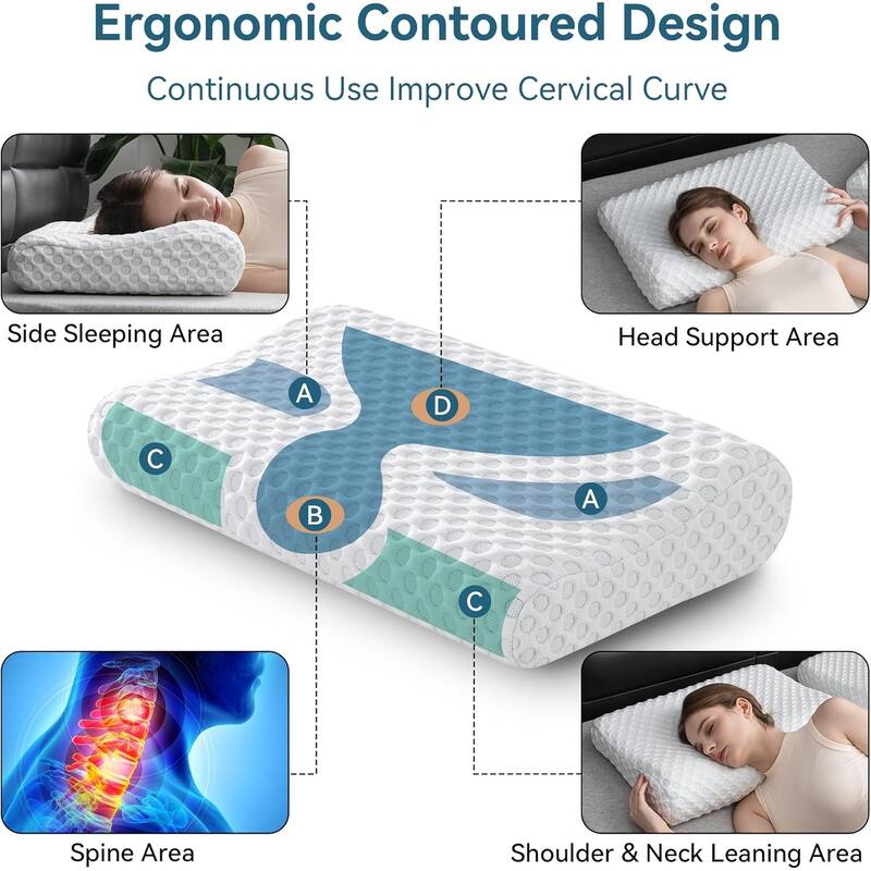 Memory Foam Bed Pillow Cervical Orthopedic Pillow - White
