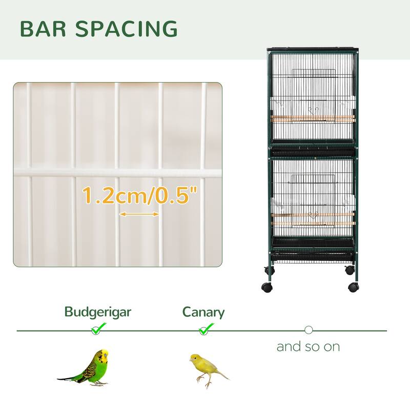 Large Bird Cage with Wheels, Pull-Out Tray, and Perches - 20.5" W x 19.75" D x 55" H