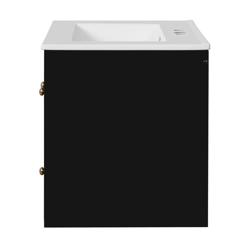 24" Bathroom Vanity Set Wall Mounted for Small Space, Bathroom Cabinet with Ceramic Sink, 2 Drawers and 1 Soft-Close Door
