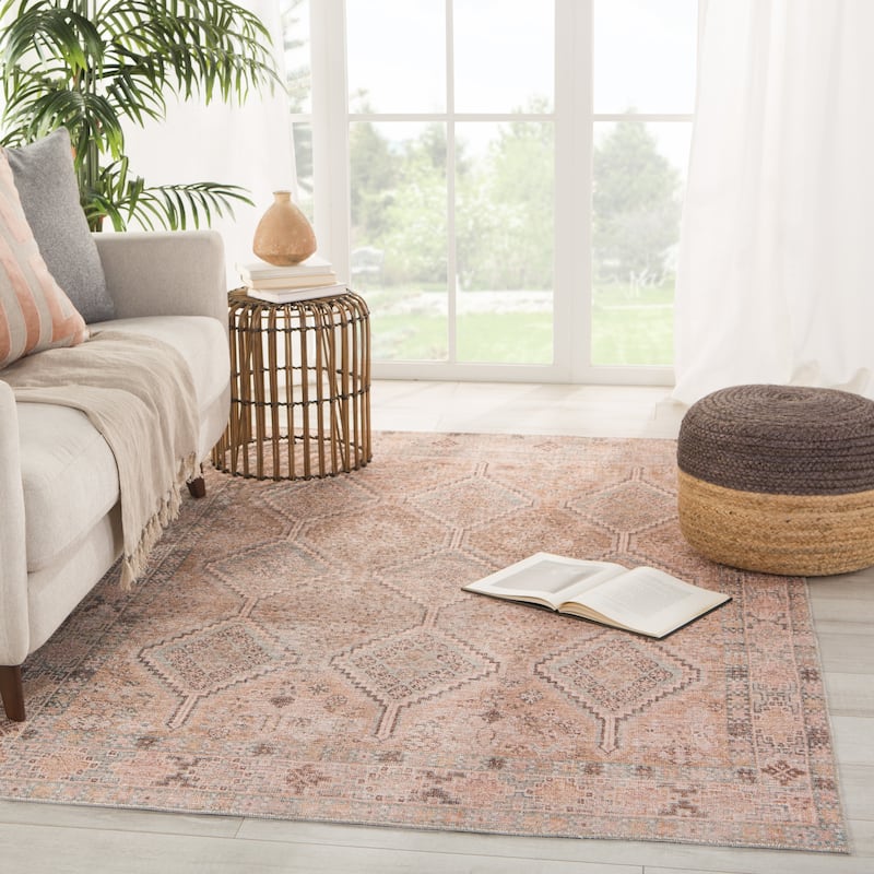 Marquesa Machine Washable Trellis Light Pink/ Blue Area Rug