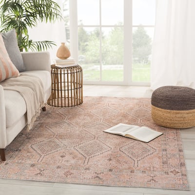 The Curated Nomad Alberta Trellis Light Pink/ Blue Polyester Area Rug