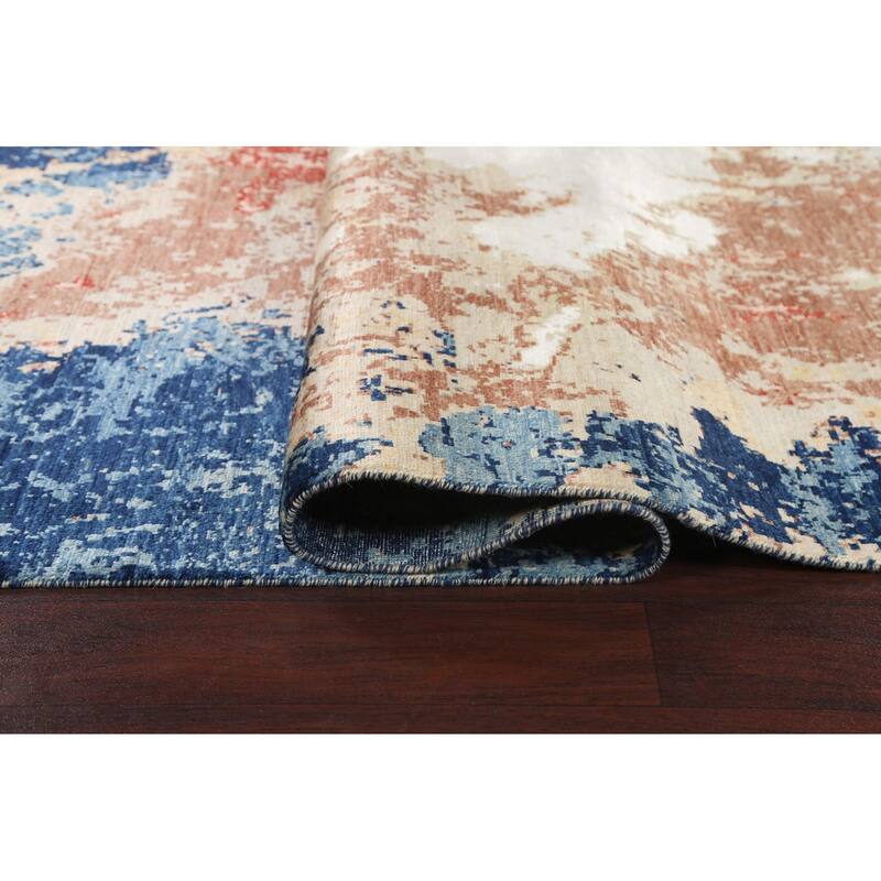 Vegetable Dye Wool/ Silk Abstract Area Rug Hand-knotted Modern Carpet - 6'5" x 9'6"
