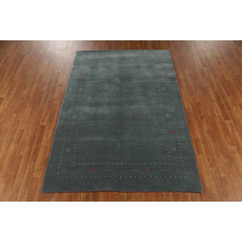 Hand Knotted Oriental 100% Wool Carpet Tribal Tribal Navy Blue & Blues Gabbeh Area Rug - 7' 8'' X 5' 0''