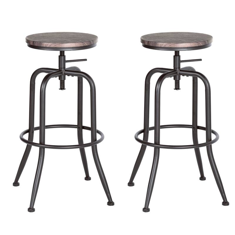 HomeRoots Set of Two Brown And Black Solid Wood And Steel Swivel Backless Counter Height Bar Chairs