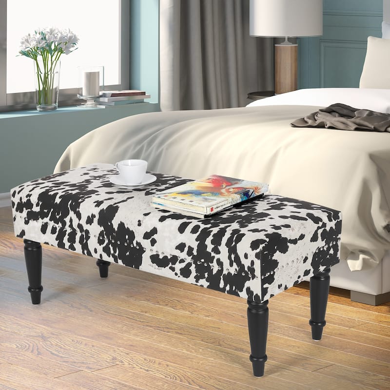 Adeco Cow Fabric Ottoman Bench Stool