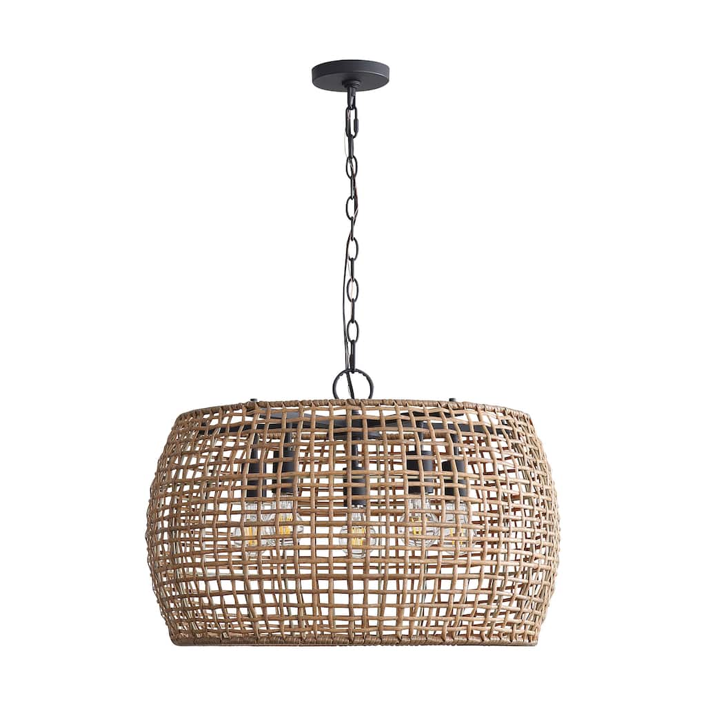Weavelight 5-Light Pendant in Natural Black with Maple All-Weather Wicker