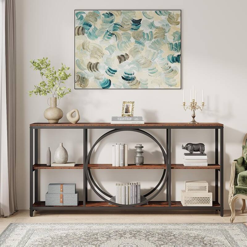 70.9" Extra Long Console Table Sofa Table Behind Couch with Wood Storage Shelves Metal Frame for Entryway/Living Room/Hallway