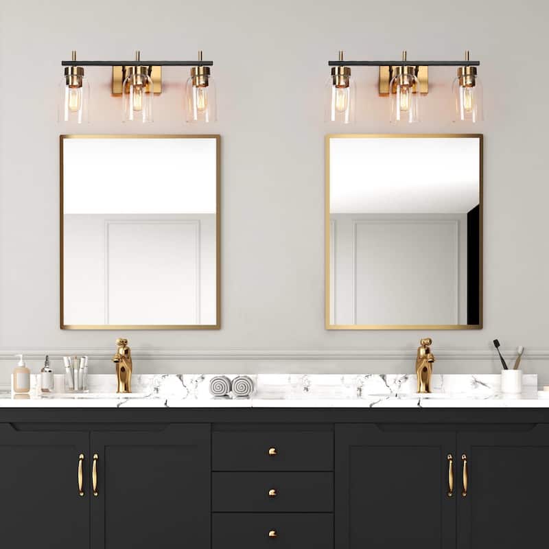Modern Black Gold 2/3-Light Bathroom Vanity Lights Linear Wall Sconces for Powder Room