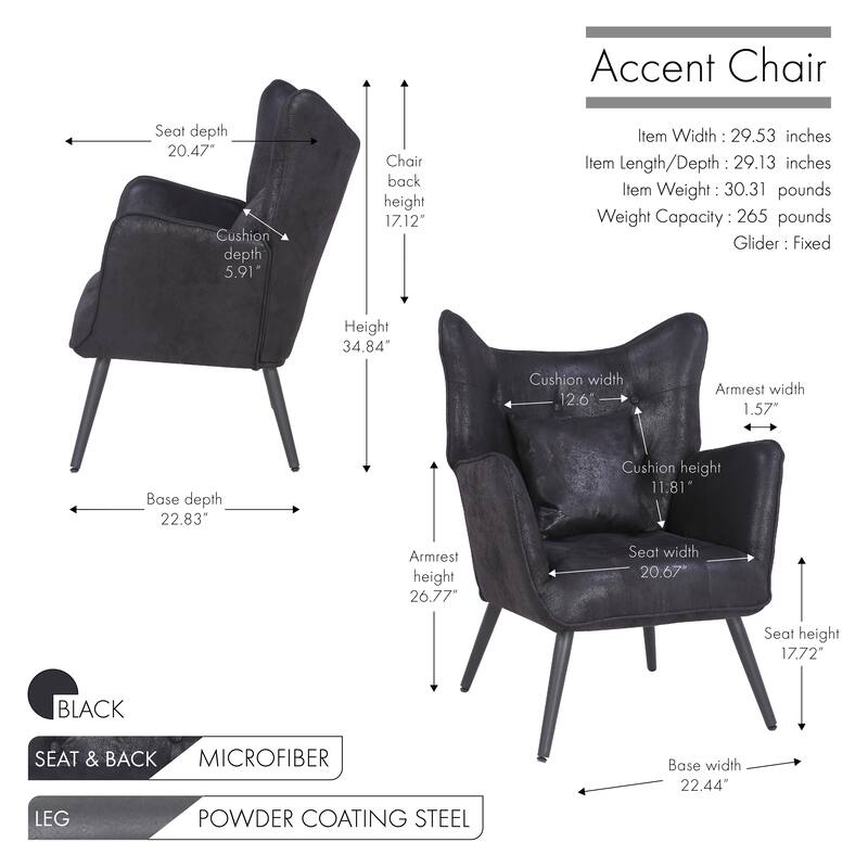 Porthos Home Terra Accent Chair with Pillow, Wingback, Microfiber Upholstery