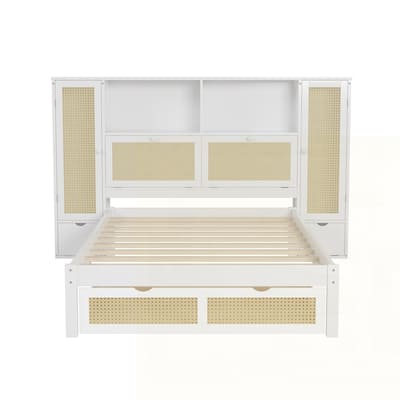 Multifunctional Platform Bed with Natural Rattan