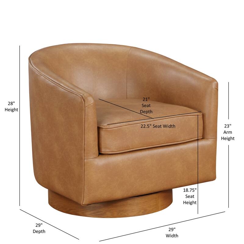 Maisy Faux Leather Wood Base Barrell Swivel Chair For Living Room