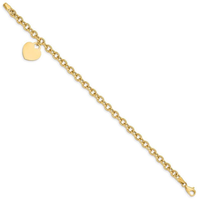 Curata 10k Yellow Gold 7.25" 15mm Heart Charm Hollow Bracelet