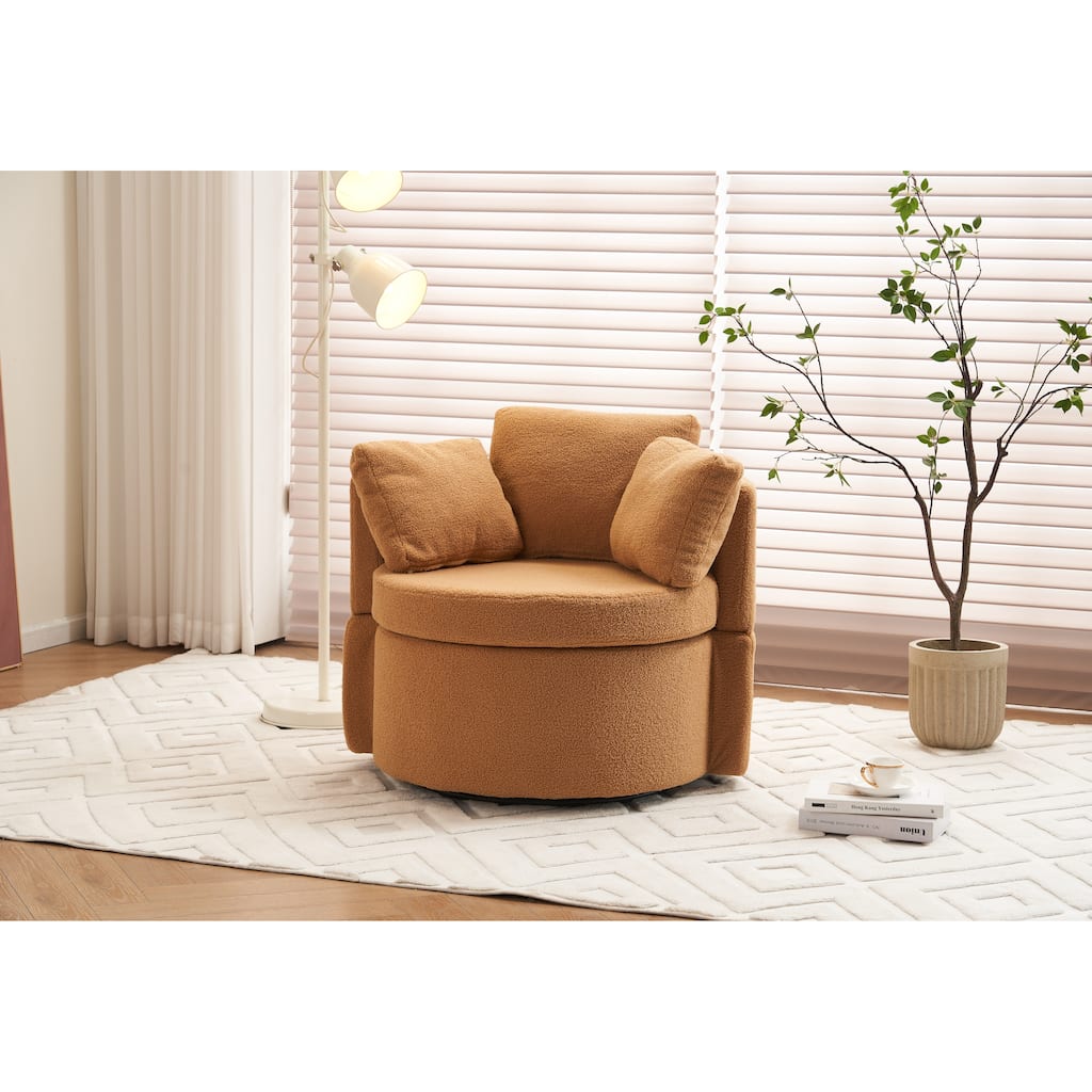 Eddy Fabric Swivel Chair: Khaki, Storage, Back Cushion