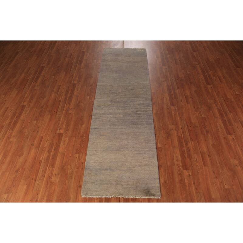 Brown & Gray Modern Gabbeh Runner Rug Handmade Wool Carpet - 2'10" x 9'6"