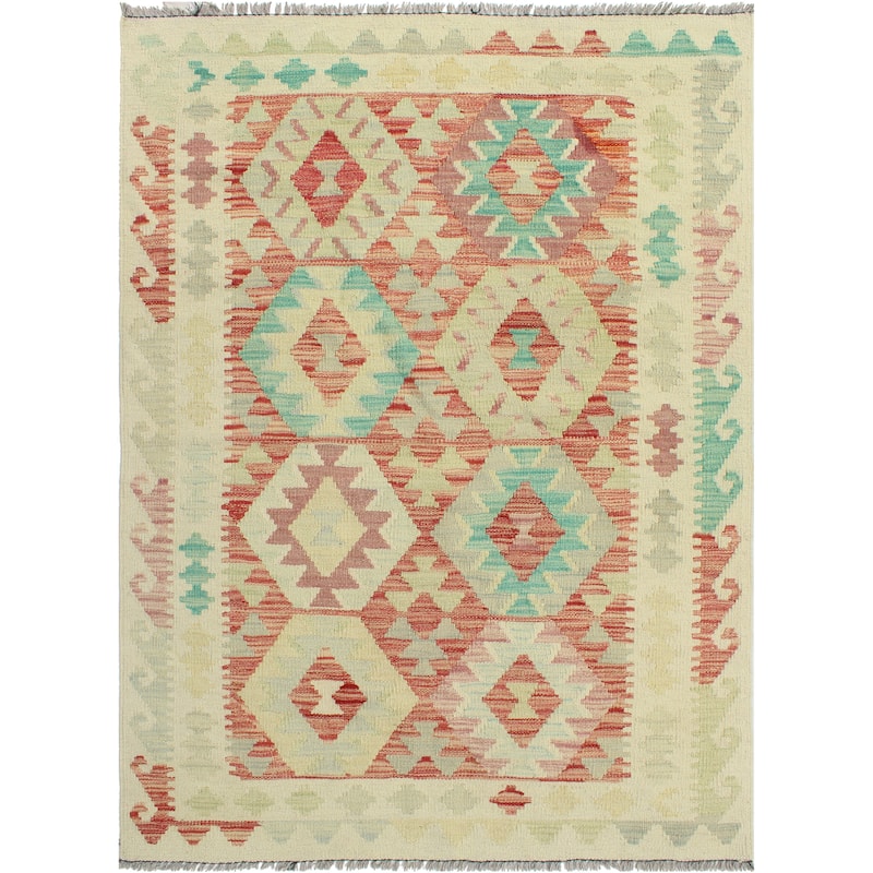 Sun Faded Flatweave Muqsit Red/Ivory Rug - 3'4" x 5'0"