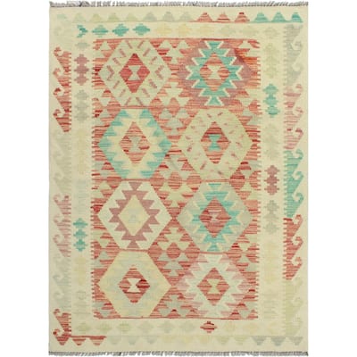 Sun Faded Flatweave Muqsit Red/Ivory Rug - 3'4" x 5'0"