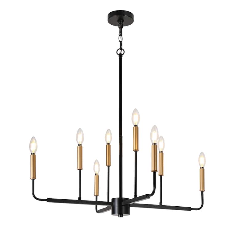 Modern 8-Light Black Gold Chandelier Classic Candle Lights for Dining Room - D 30.7" x H 90" Max