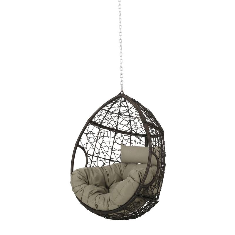 Outdoor Teardrop Hanging Basket Chair with Water-Resistant Tufted Cushion, Rattan Egg Chair, Wicker Swing Chair