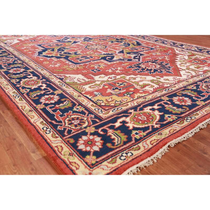 Hand Knotted Oriental 100% Wool Carpet Traditional Medallion Oranges & Rust Heriz (serapi) Area Rug - 12' 0'' X 8' 10''