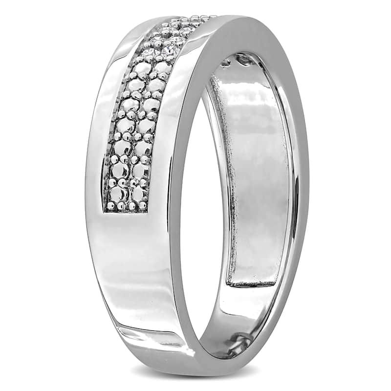 Men's 1/5ct TW Lab-Grown Diamond Double Row Anniversary Band Ring in Sterling Silver
